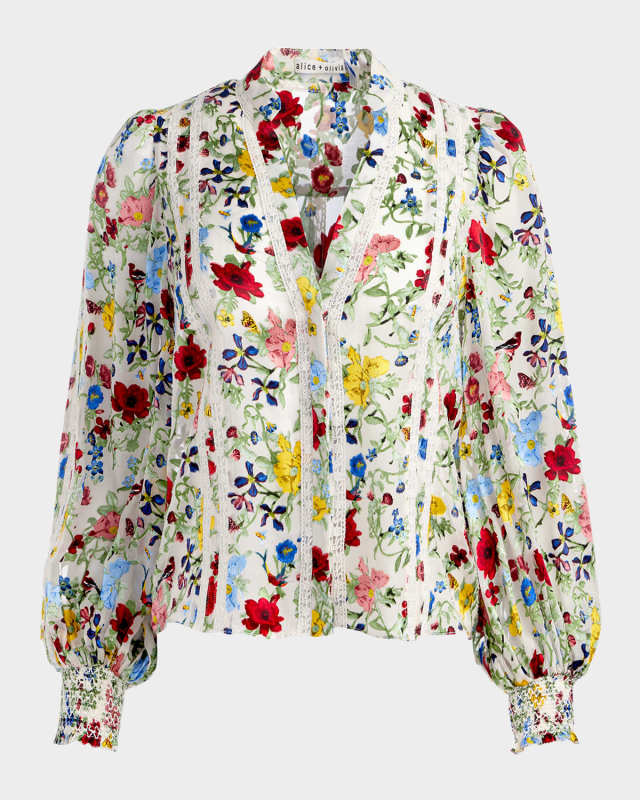 Arlette Floral Blouson-Sleeve Blous